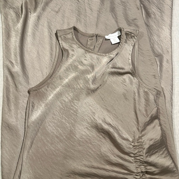 House of Harlow 1960 Tan and Gold Ruched Asymmetrical Maxi Dress - Picture 5 of 9